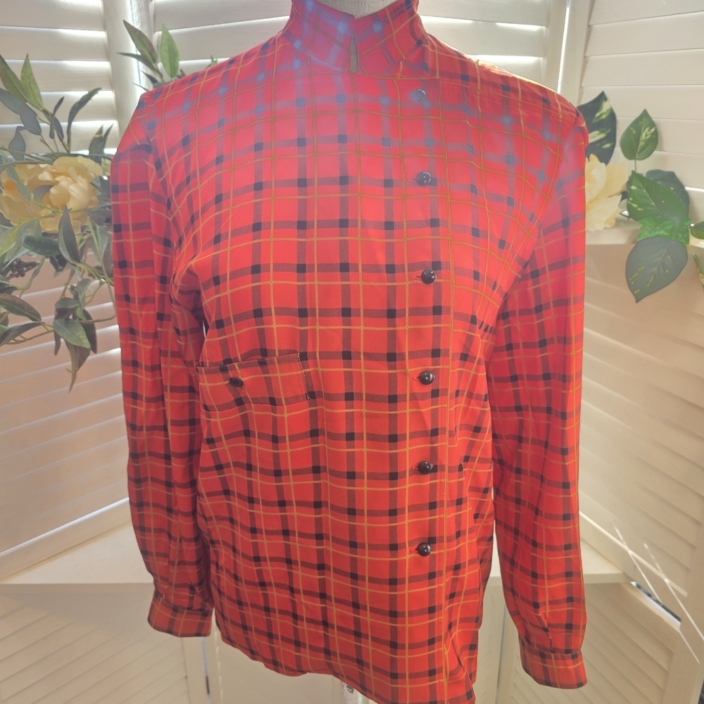 Nina Ricci Red and Black Plaid Shirt 36 (Size 6) 1445